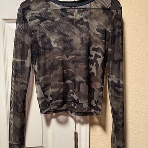 YMI Black and Gray Camouflage Long Sleeve Top